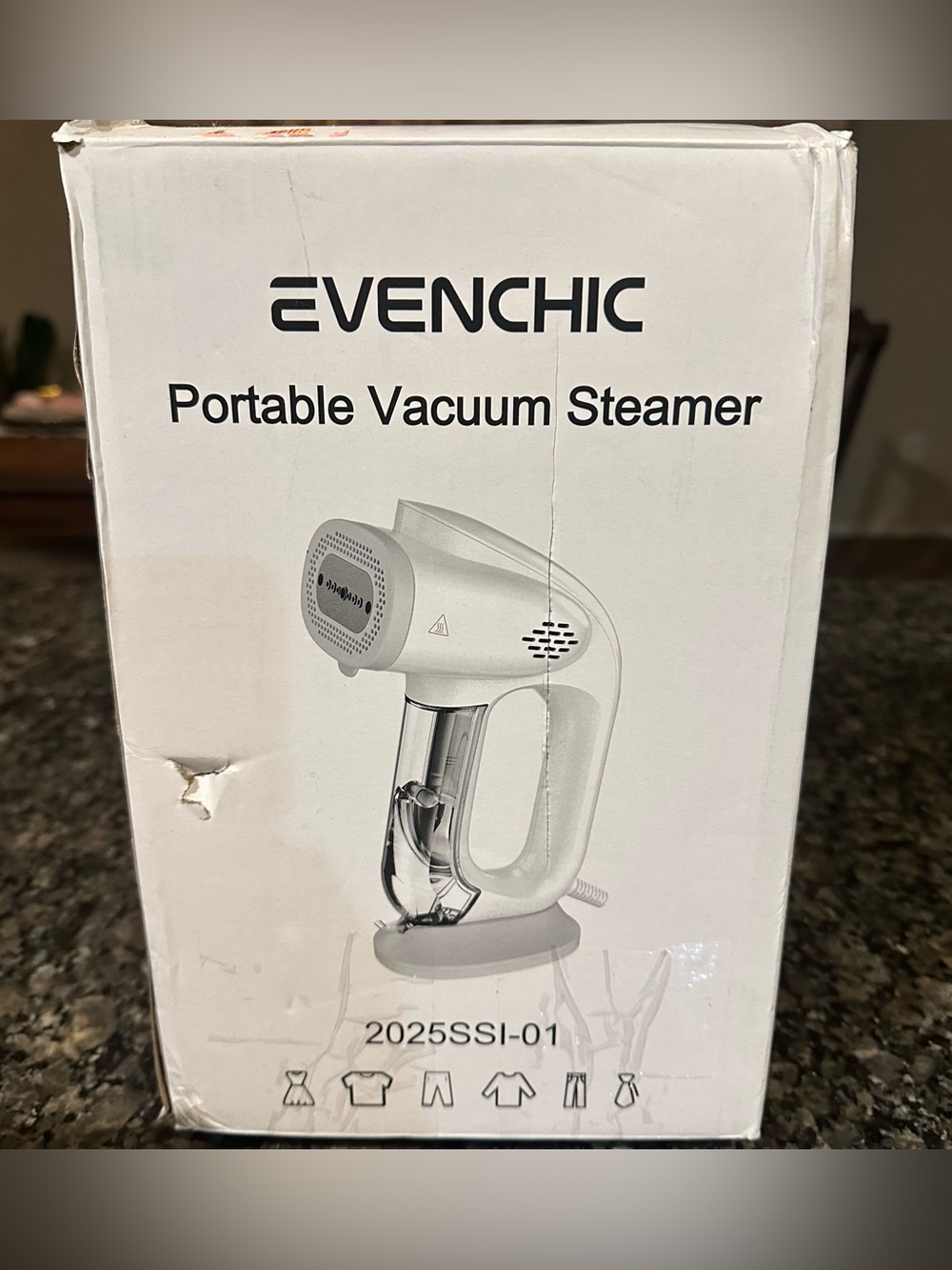 EvenChic portable vacuum garment steamer handheld for home & travel use white